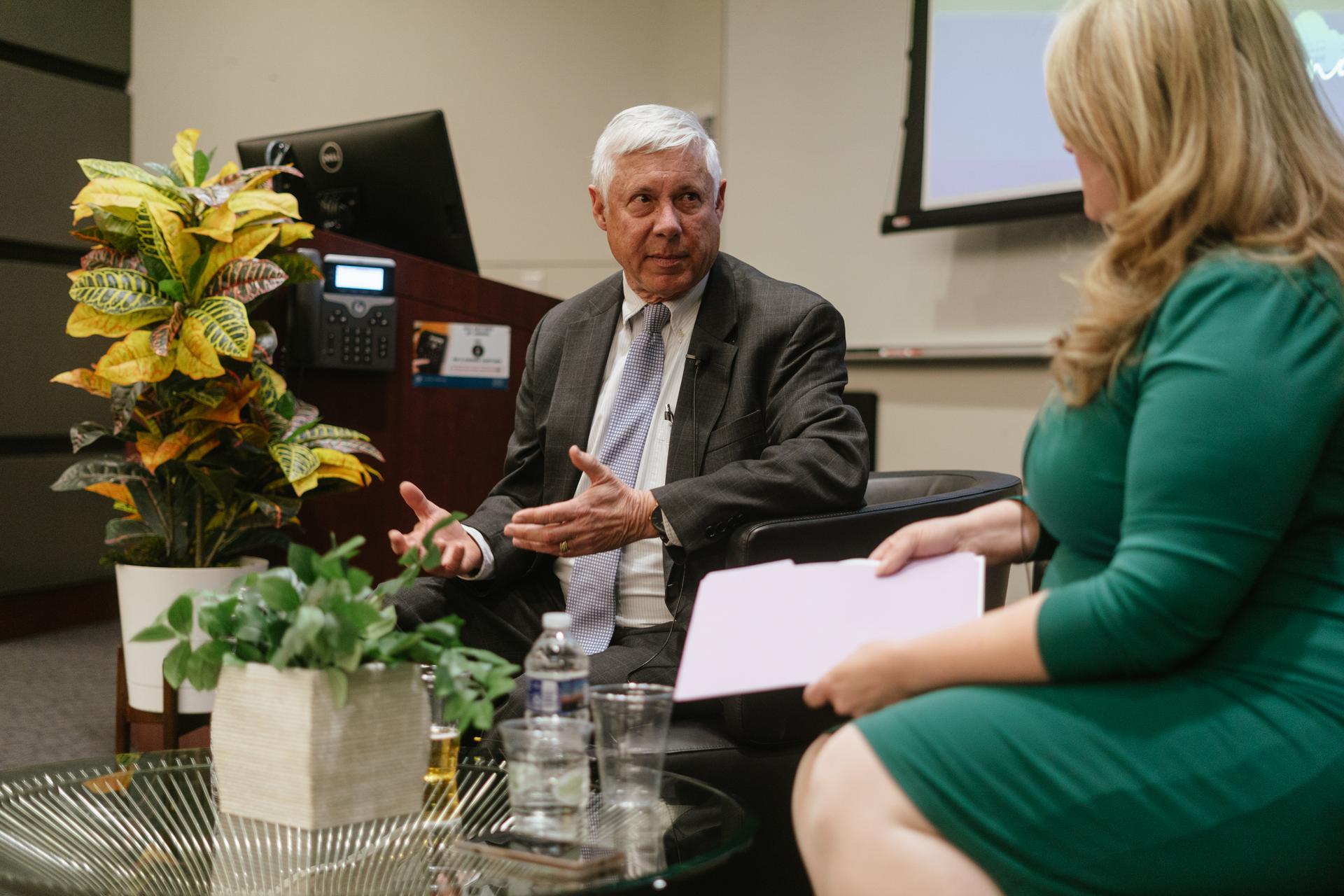 Fred Upton talked with Lesley Lopez about his vote to impeach Donald Trump after the Jan. 6 insurrection. “It was really bad,” he said. (Jordan Tovin/GW Today)