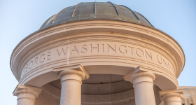 The dome and columns of GW's Tempietto, a well-known campus landmark
